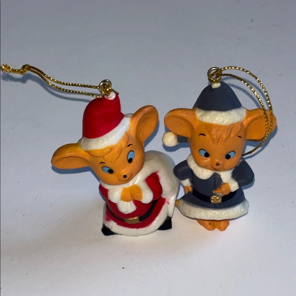 Anthropomorphic Christmas Mouse Plastic Ornaments Vintage Mouse Christmas